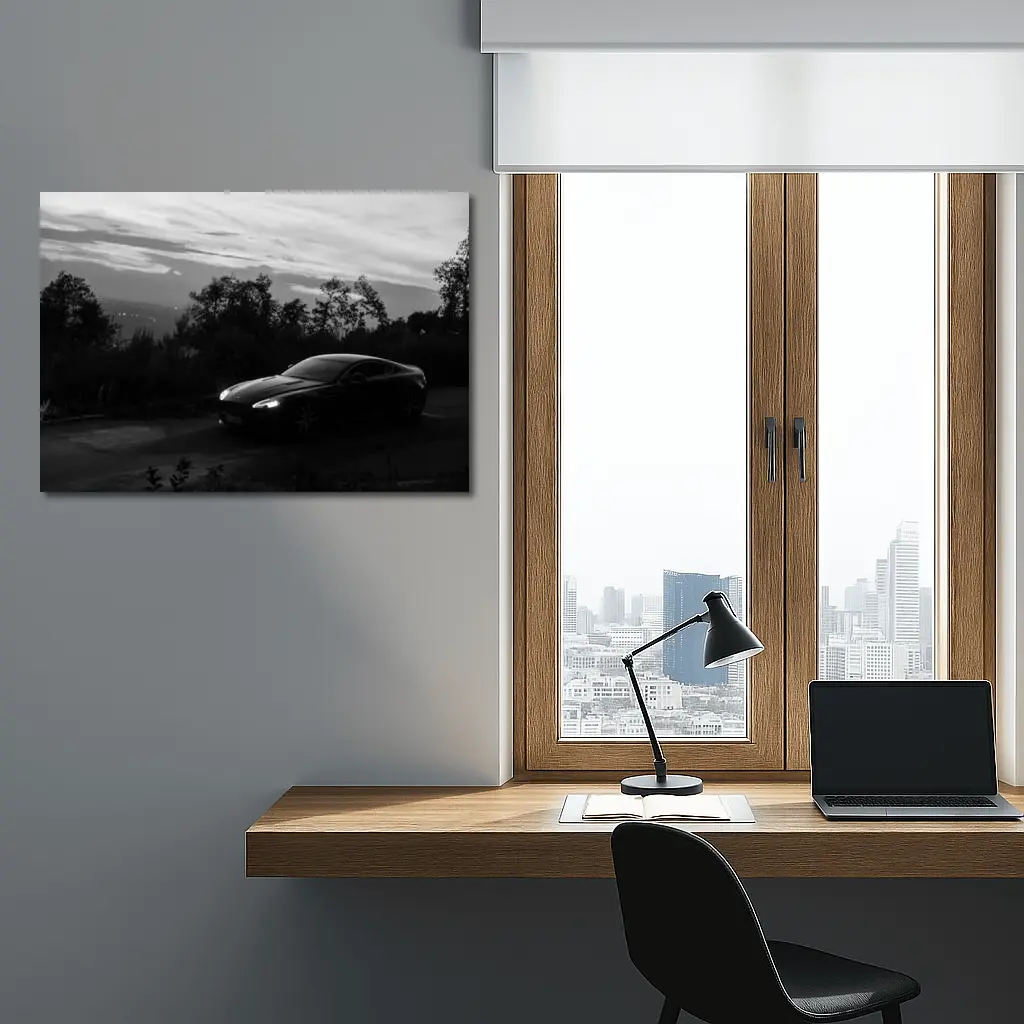 Aston Martin Vantage Black and White Dusk – Wall Art