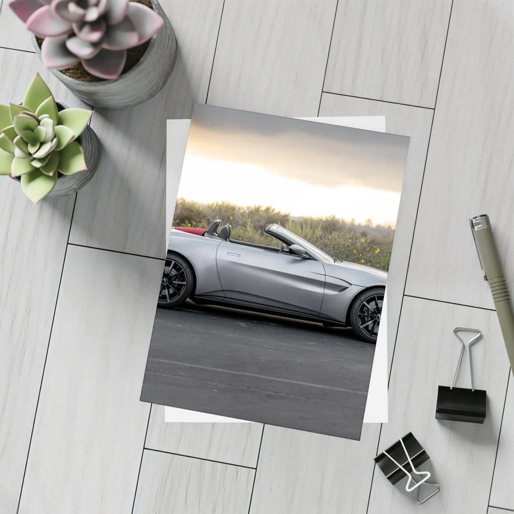 Aston Martin Vantage Roadster Silver Side Profile – Postcards