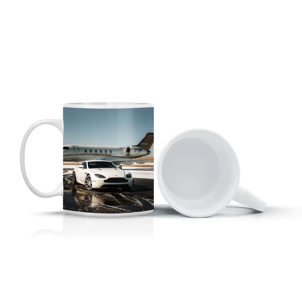 Aston Martin Vantage White Private Jet Tarmac – Mugs