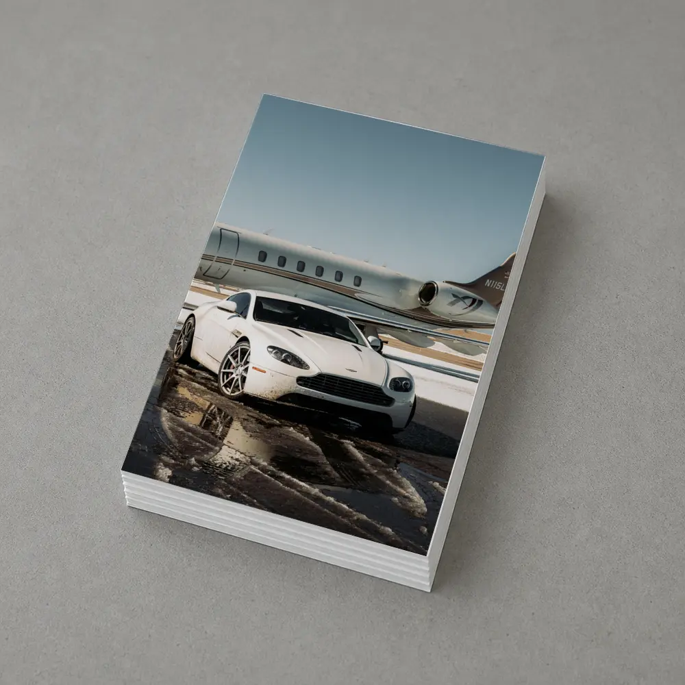 Aston Martin Vantage White Private Jet Tarmac – Postcards