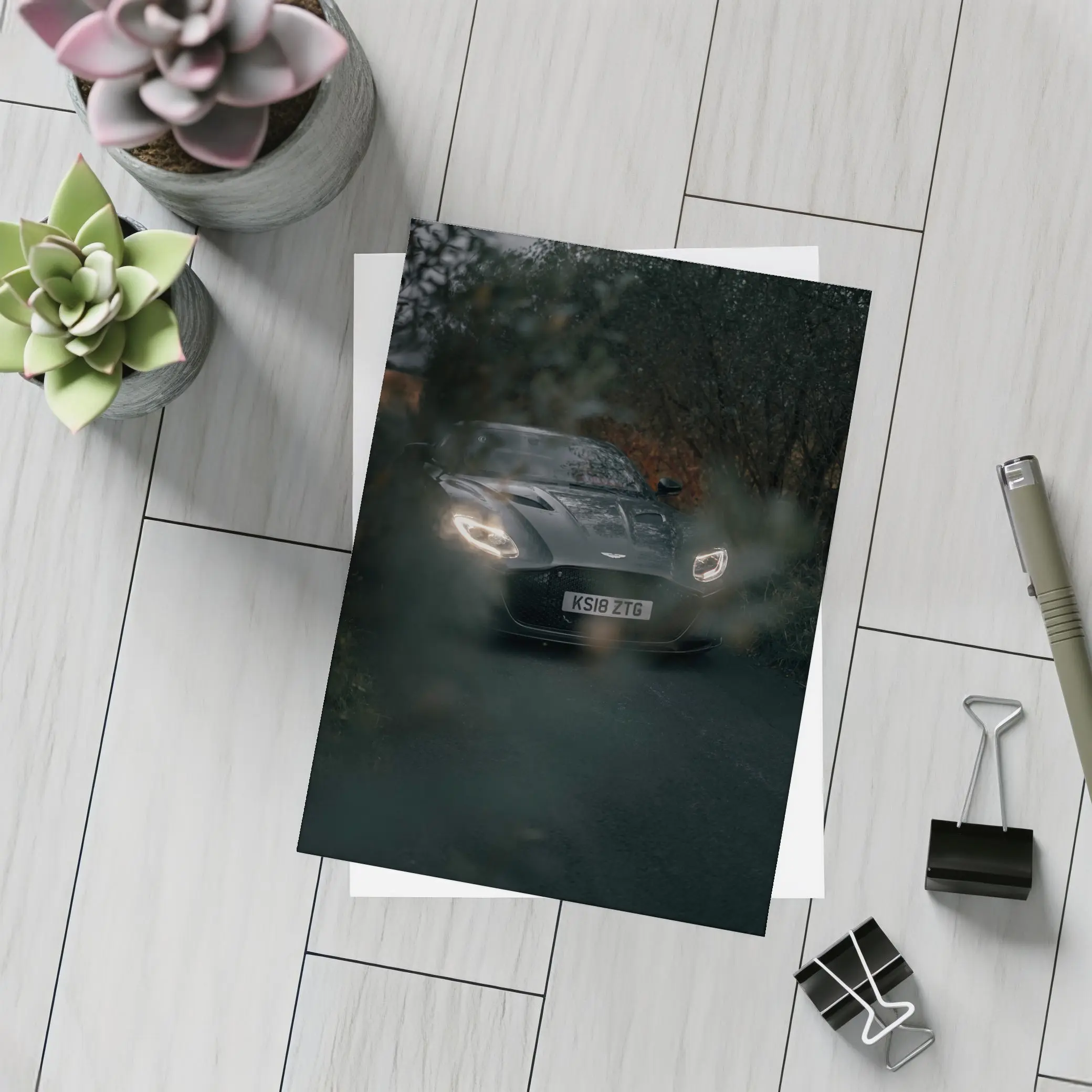 Aston Martin Vantage Dark Moody Forest Road – Postcards