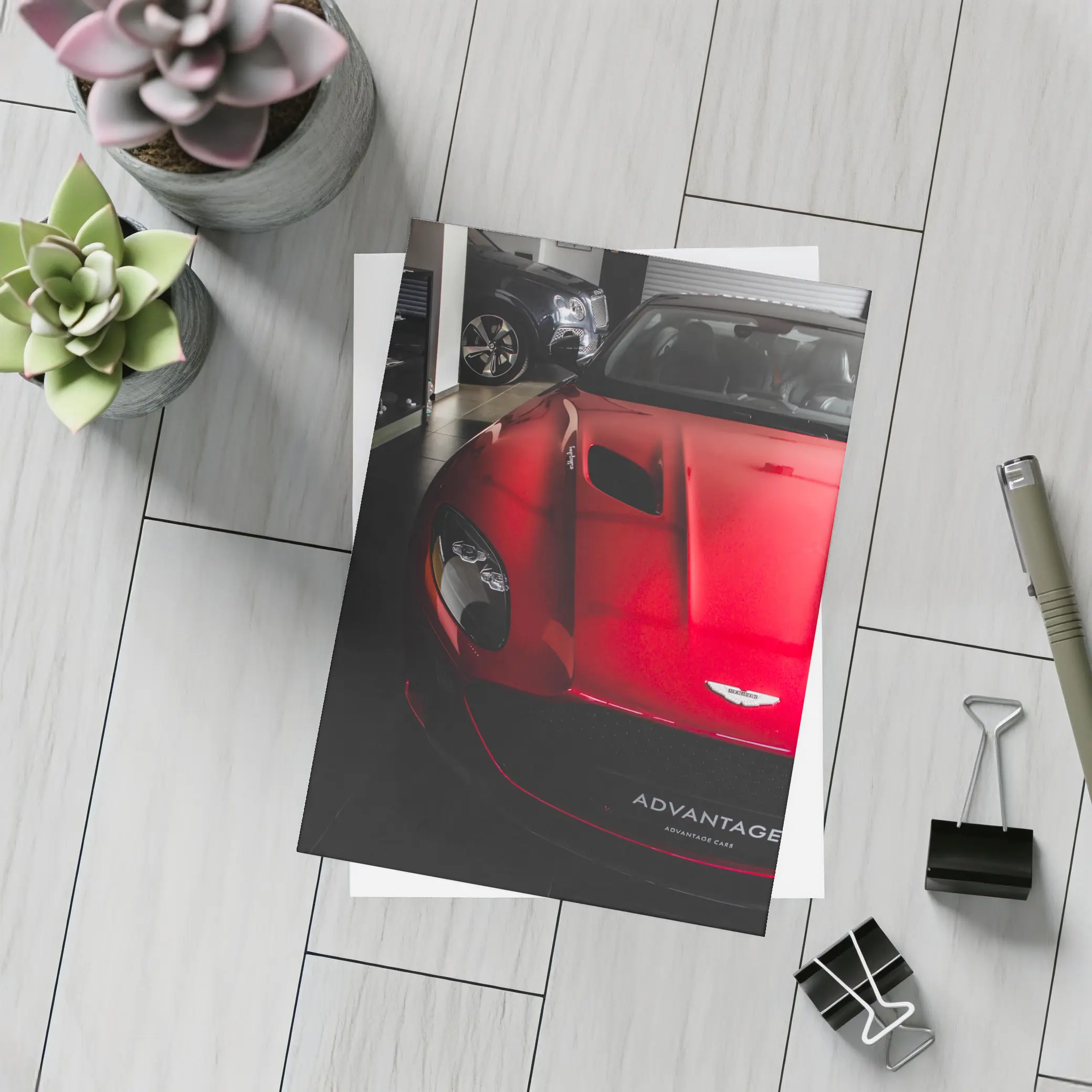 Red Aston Martin Vanquish Inside Dealership Showroom – Postcards