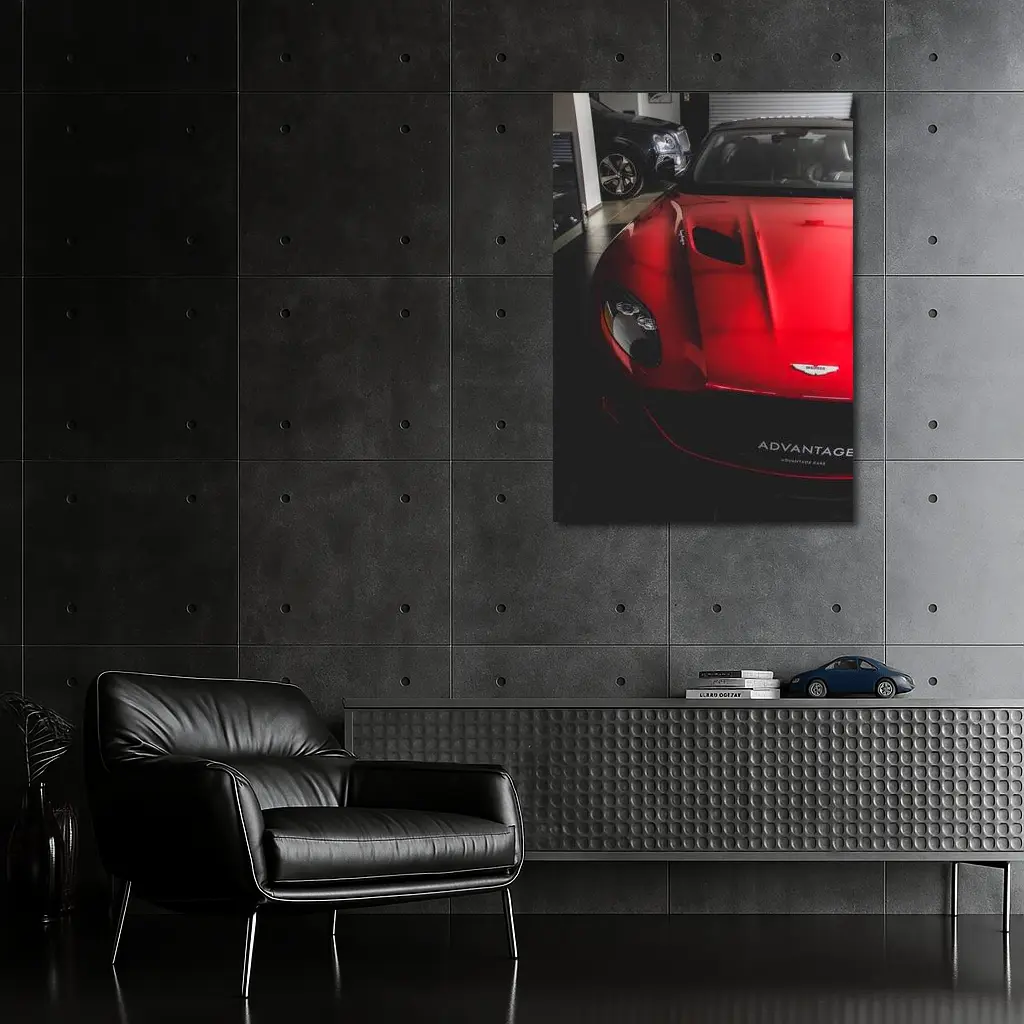 Red Aston Martin Vanquish Inside Dealership Showroom – Wall Art
