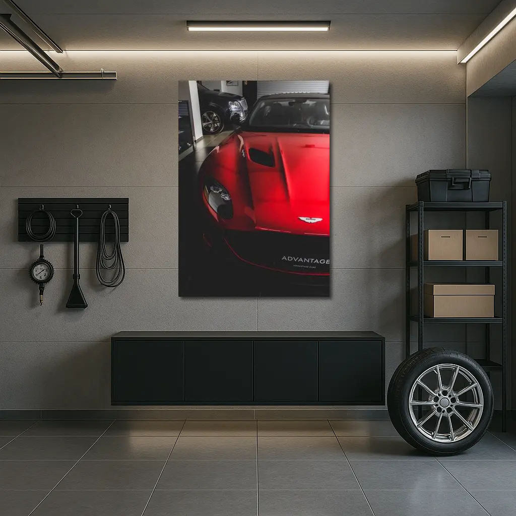 Red Aston Martin Vanquish Inside Dealership Showroom – Wall Art
