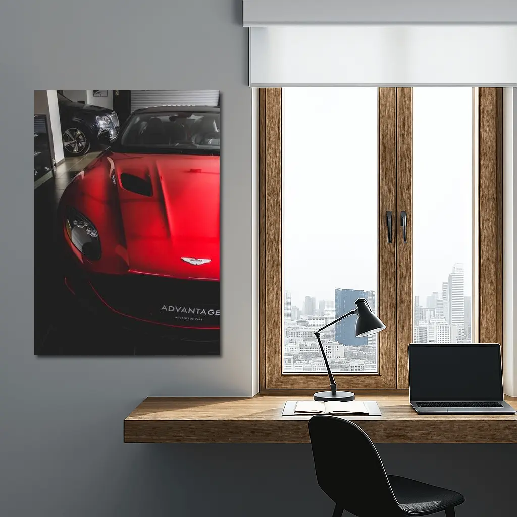 Red Aston Martin Vanquish Inside Dealership Showroom – Wall Art