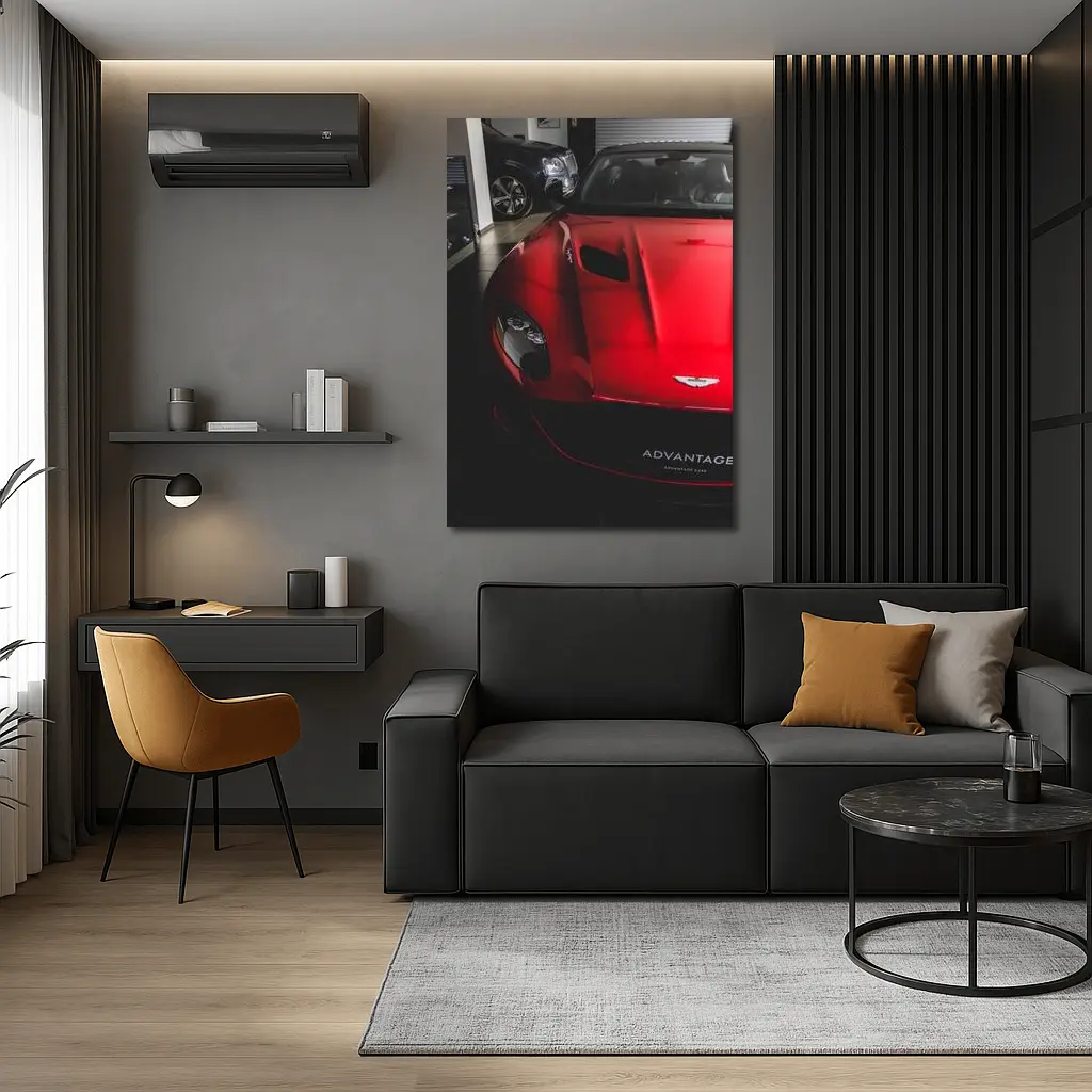 Red Aston Martin Vanquish Inside Dealership Showroom – Wall Art