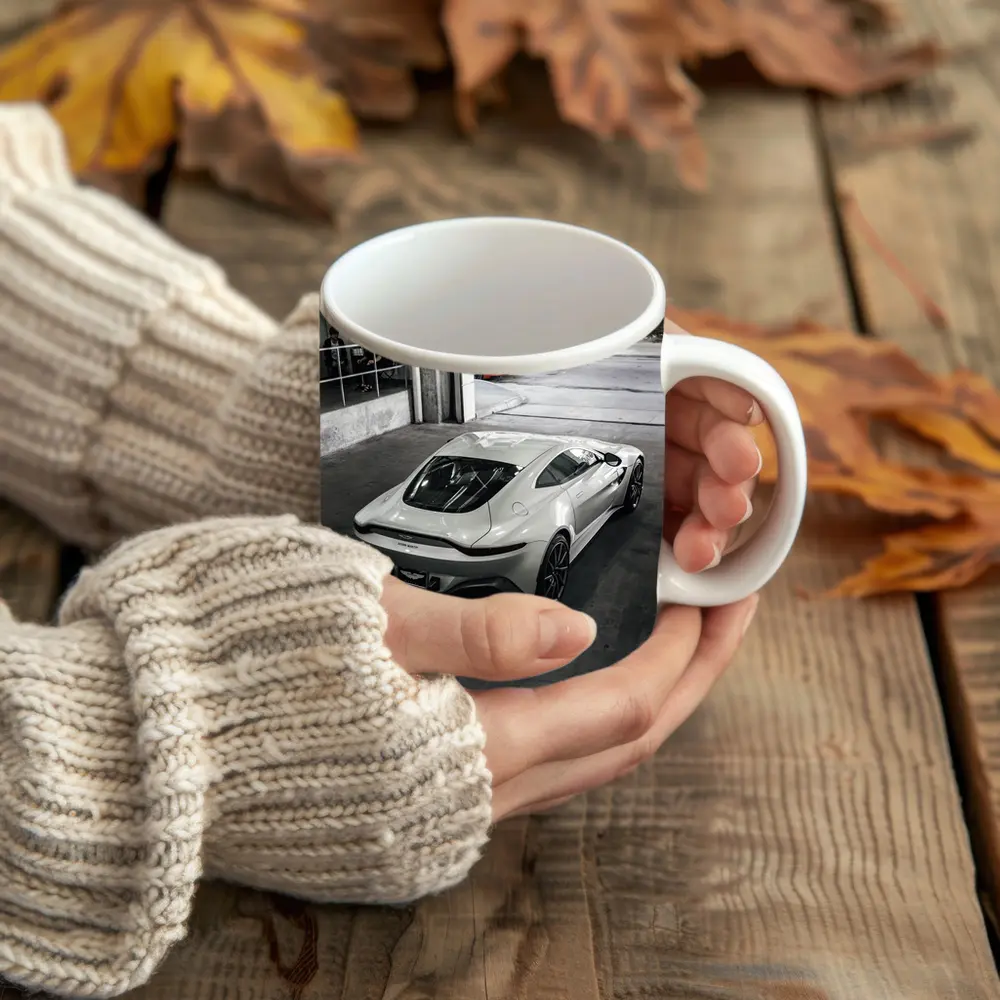 Aston Martin Vantage White Parked Urban Garage – Mugs