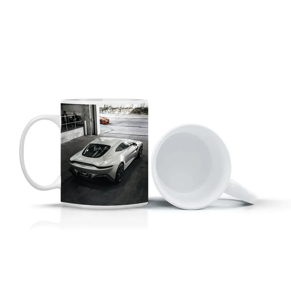 Aston Martin Vantage White Parked Urban Garage – Mugs