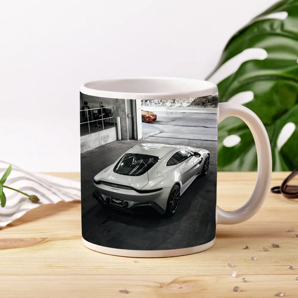 Aston Martin Vantage White Parked Urban Garage – Mugs