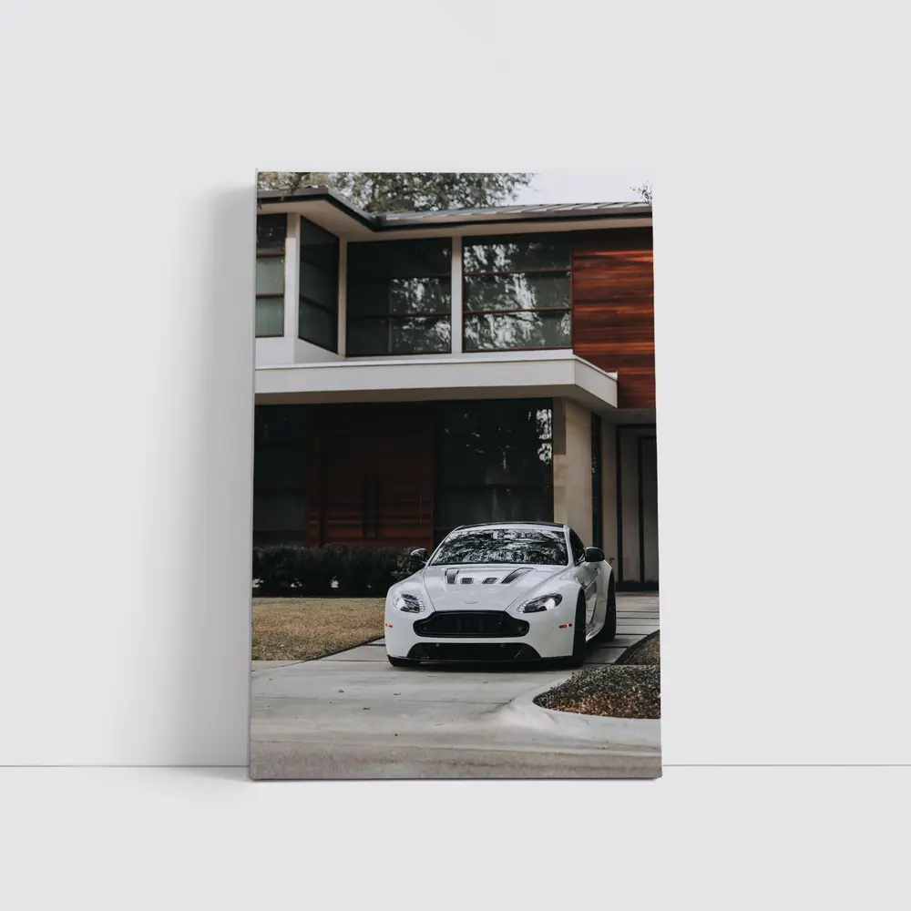 Aston Martin Vantage White Modern House Driveway – Wall Art