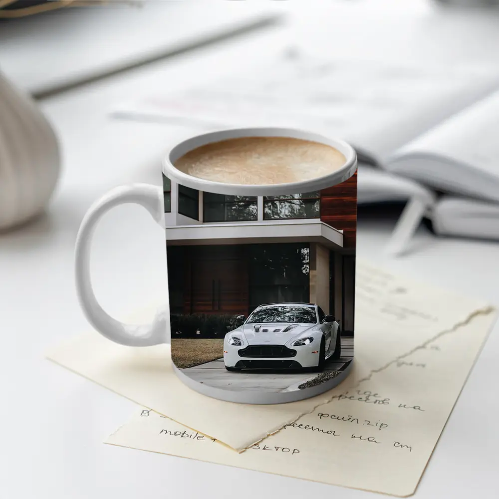 Aston Martin Vantage White Modern House Driveway – Mugs