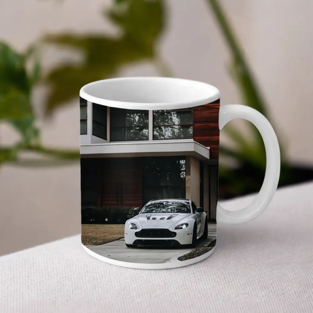 Aston Martin Vantage White Modern House Driveway – Mugs