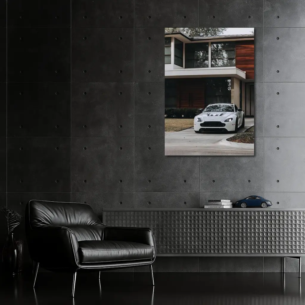 Aston Martin Vantage White Modern House Driveway – Wall Art
