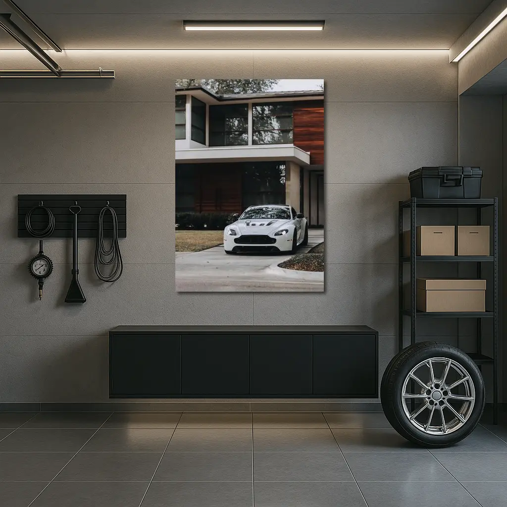 Aston Martin Vantage White Modern House Driveway – Wall Art