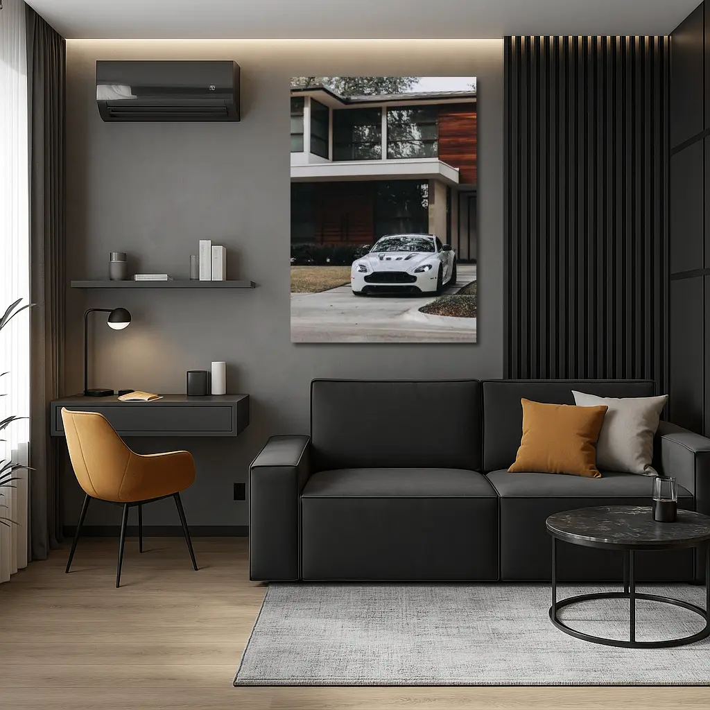 Aston Martin Vantage White Modern House Driveway – Wall Art
