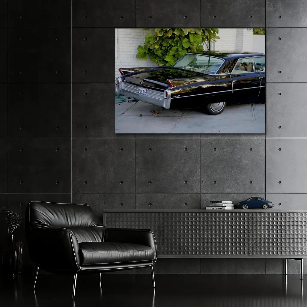 Black Cadillac DeVille Classic Car Driveway – Wall Art