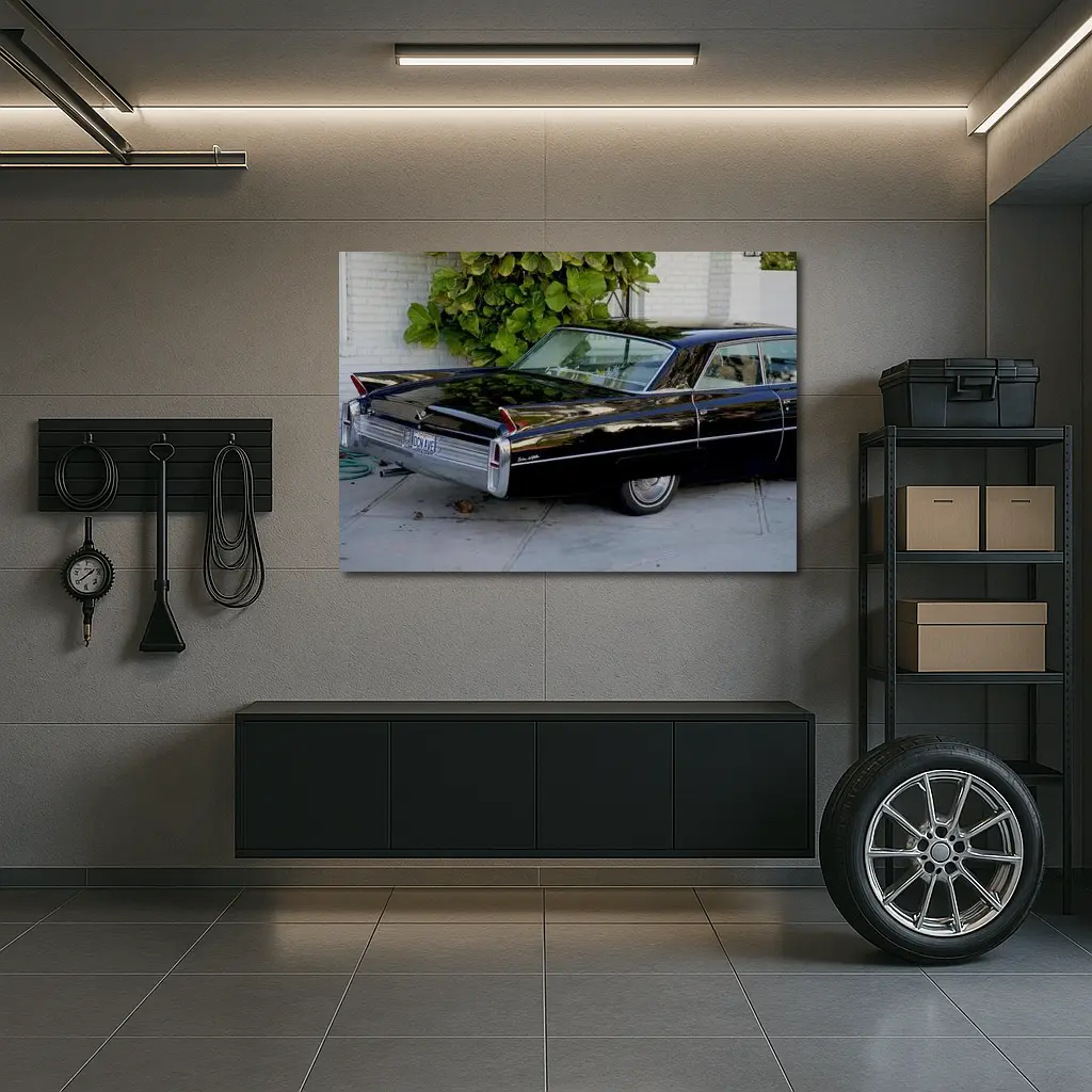 Black Cadillac DeVille Classic Car Driveway – Wall Art