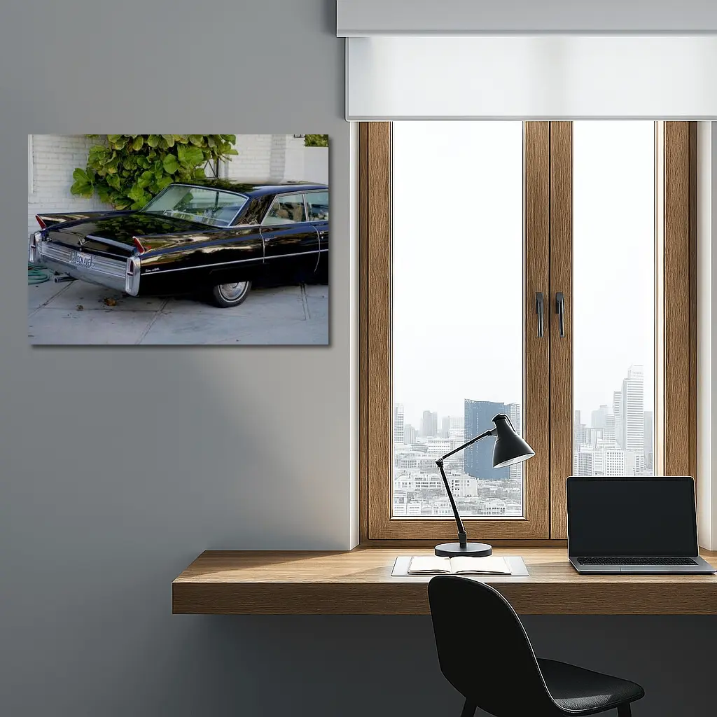 Black Cadillac DeVille Classic Car Driveway – Wall Art