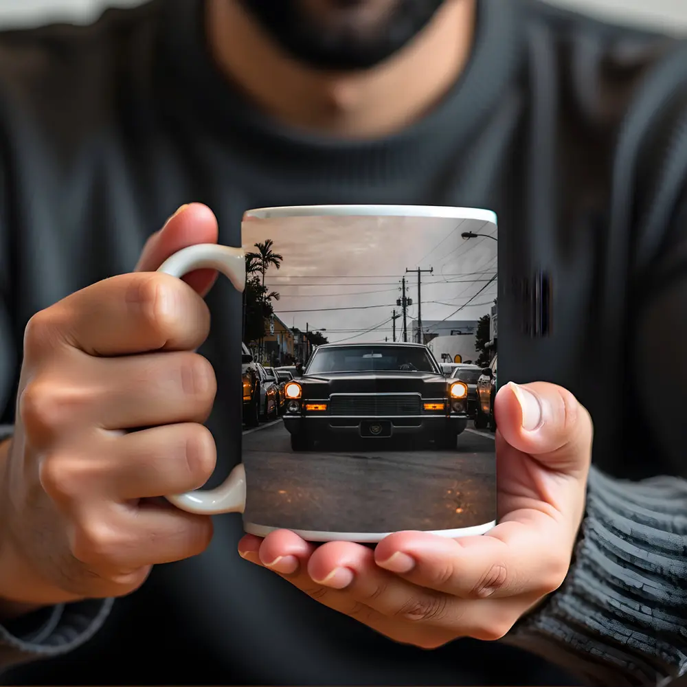 Classic Cadillac DeVille Urban Street Sunset – Mugs