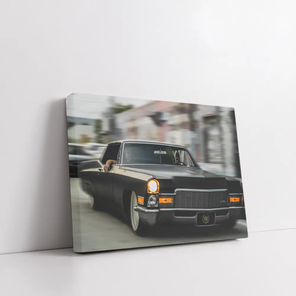 Black Cadillac Lowrider Cruising City Streets – Wall Art
