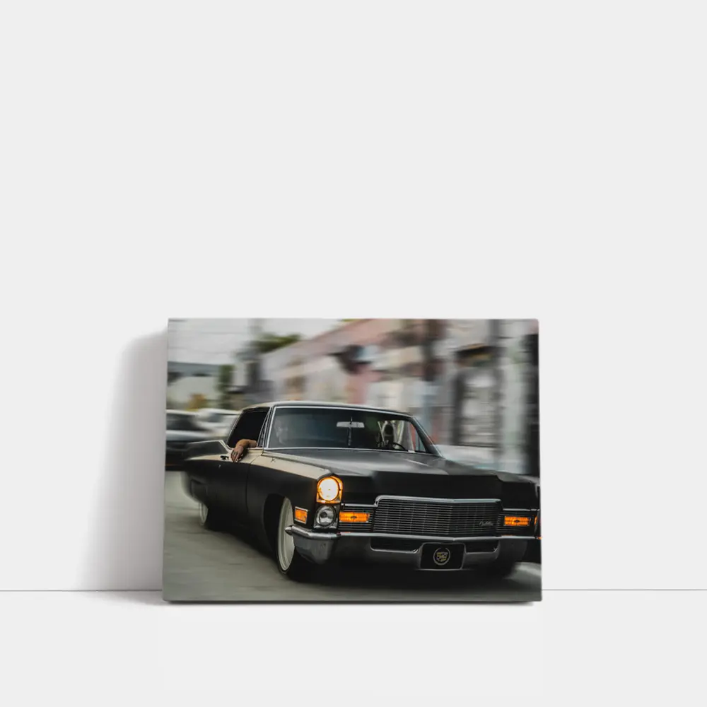 Black Cadillac Lowrider Cruising City Streets – Wall Art