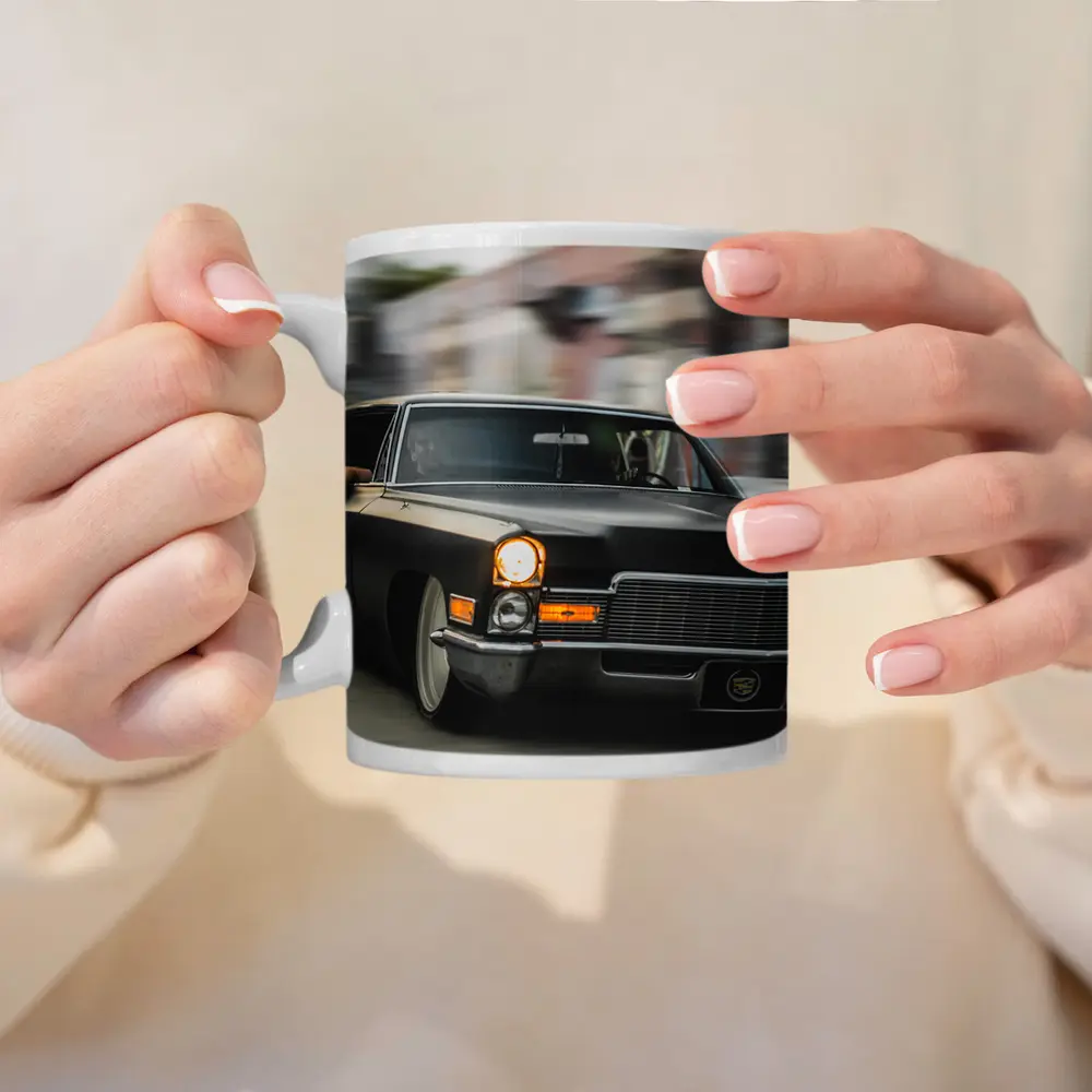 Black Cadillac Lowrider Cruising City Streets – Mugs