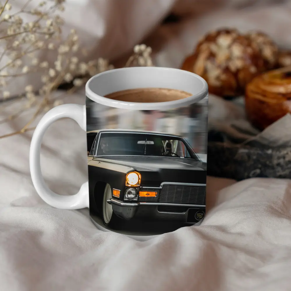 Black Cadillac Lowrider Cruising City Streets – Mugs