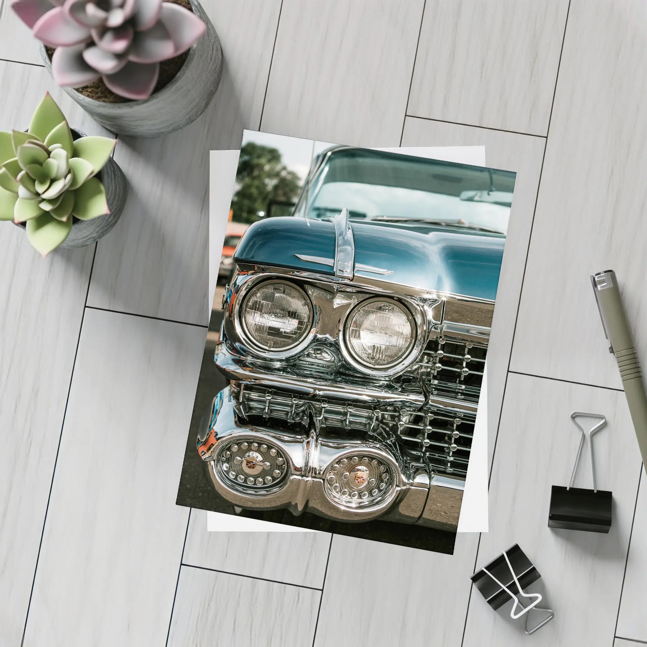 Classic Cadillac Chrome Grille Street Scene – Postcards