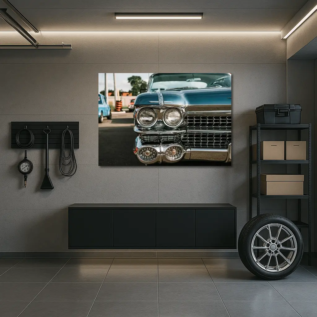 Classic Cadillac Chrome Grille Street Scene – Wall Art