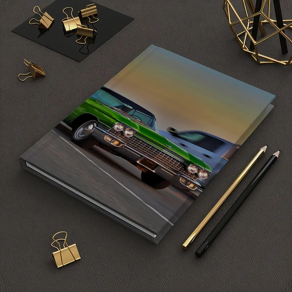 Green Cadillac Classic Car Highway Sunset Drive – Notebooks