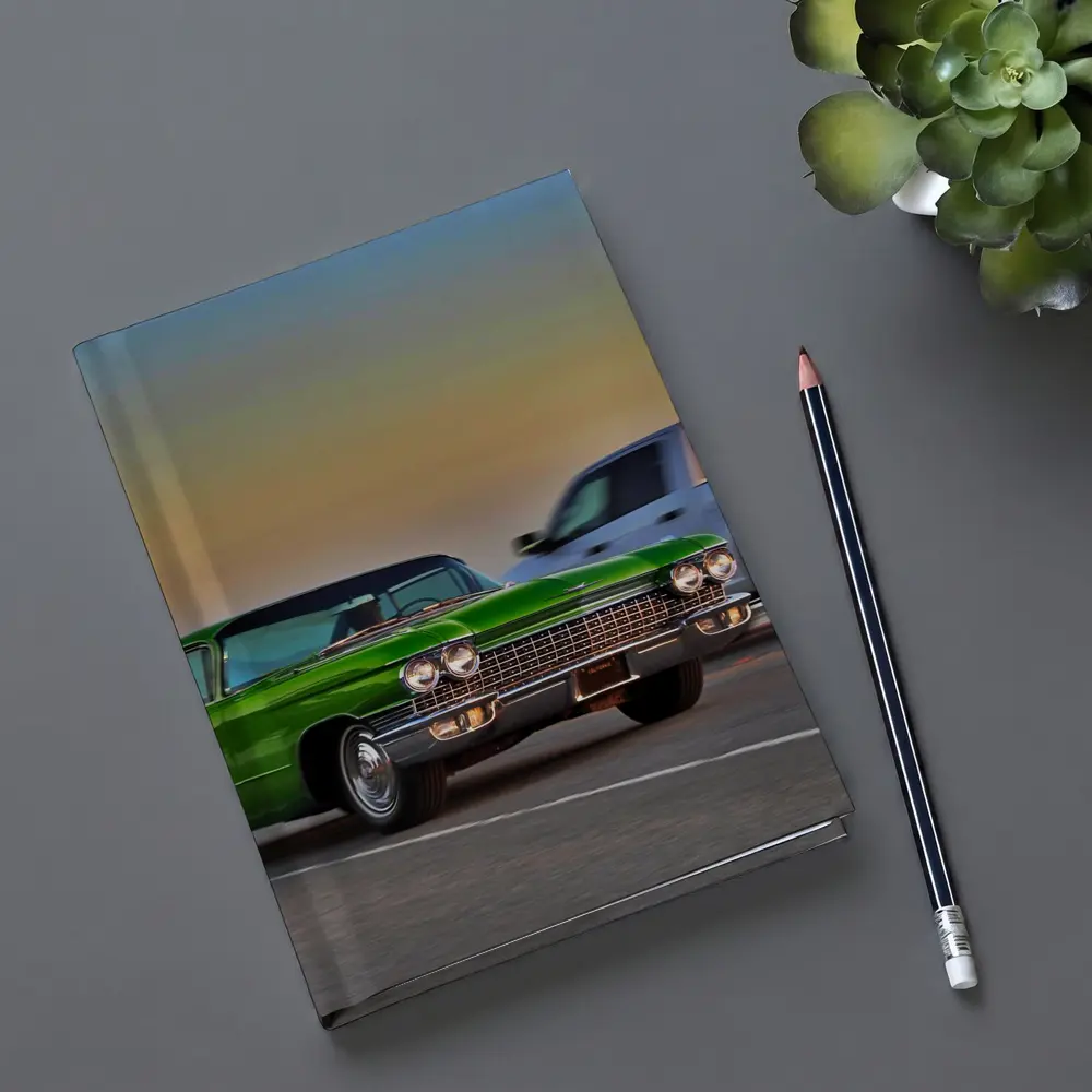 Green Cadillac Classic Car Highway Sunset Drive – Notebooks