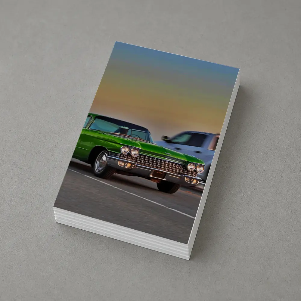 Green Cadillac Classic Car Highway Sunset Drive – Postcards
