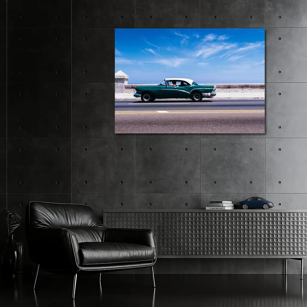 Classic Buick Green Car Coastal Road Drive – Wall Art