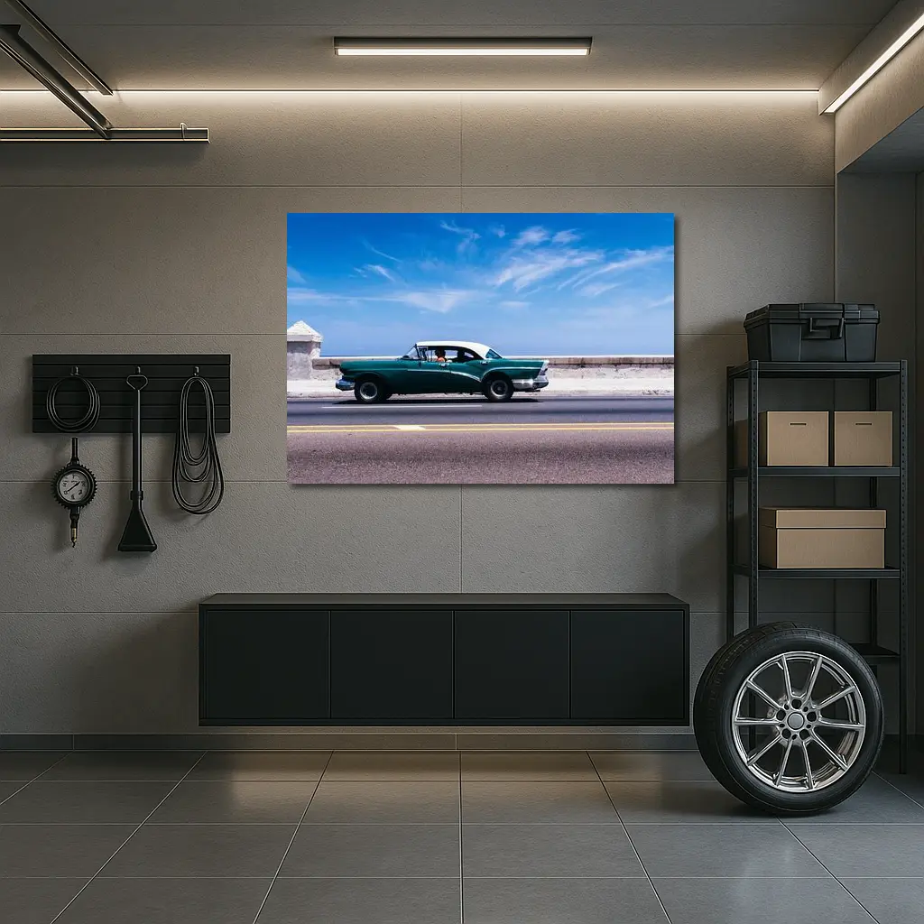 Classic Buick Green Car Coastal Road Drive – Wall Art