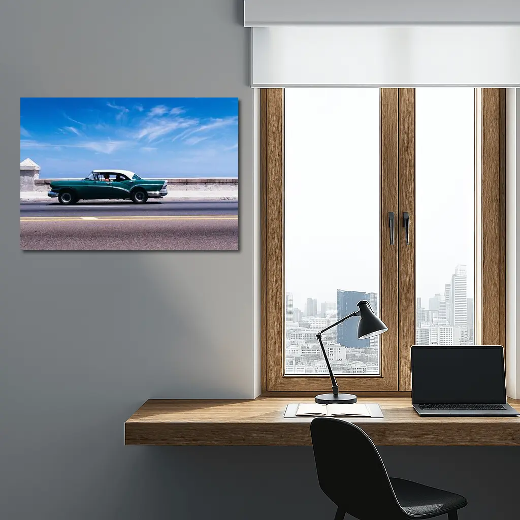 Classic Buick Green Car Coastal Road Drive – Wall Art