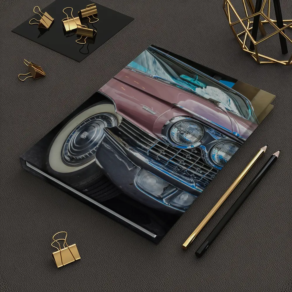 Classic Pink Cadillac Parked Outside Building – Notebooks