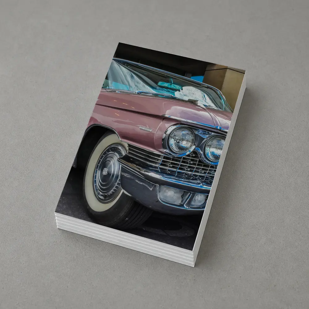 Classic Pink Cadillac Parked Outside Building – Postcards