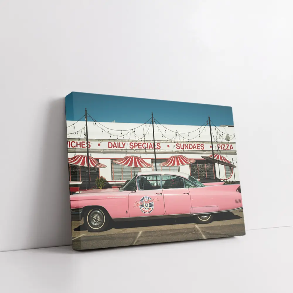 Pink Cadillac Classic American Diner Scene – Wall Art