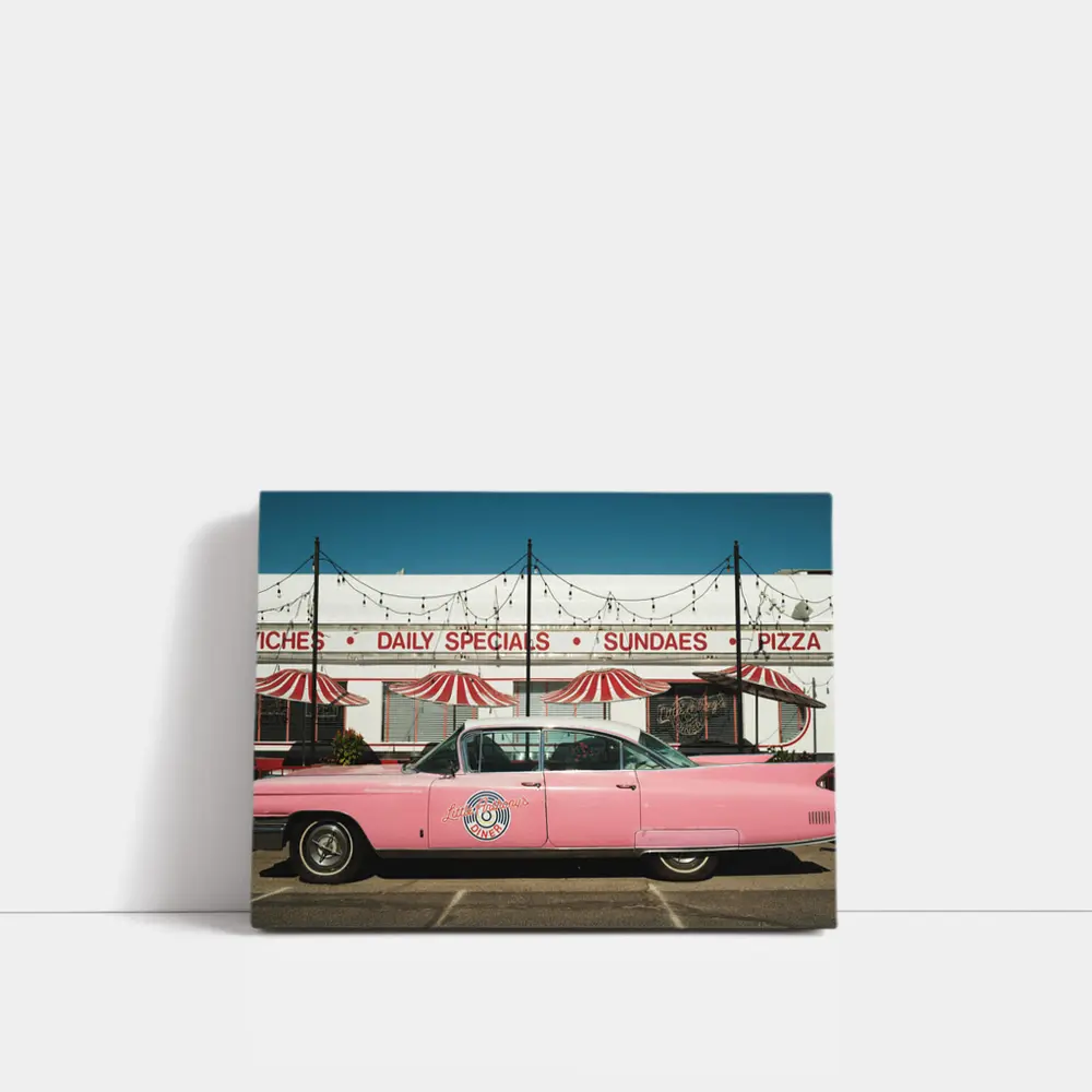 Pink Cadillac Classic American Diner Scene – Wall Art