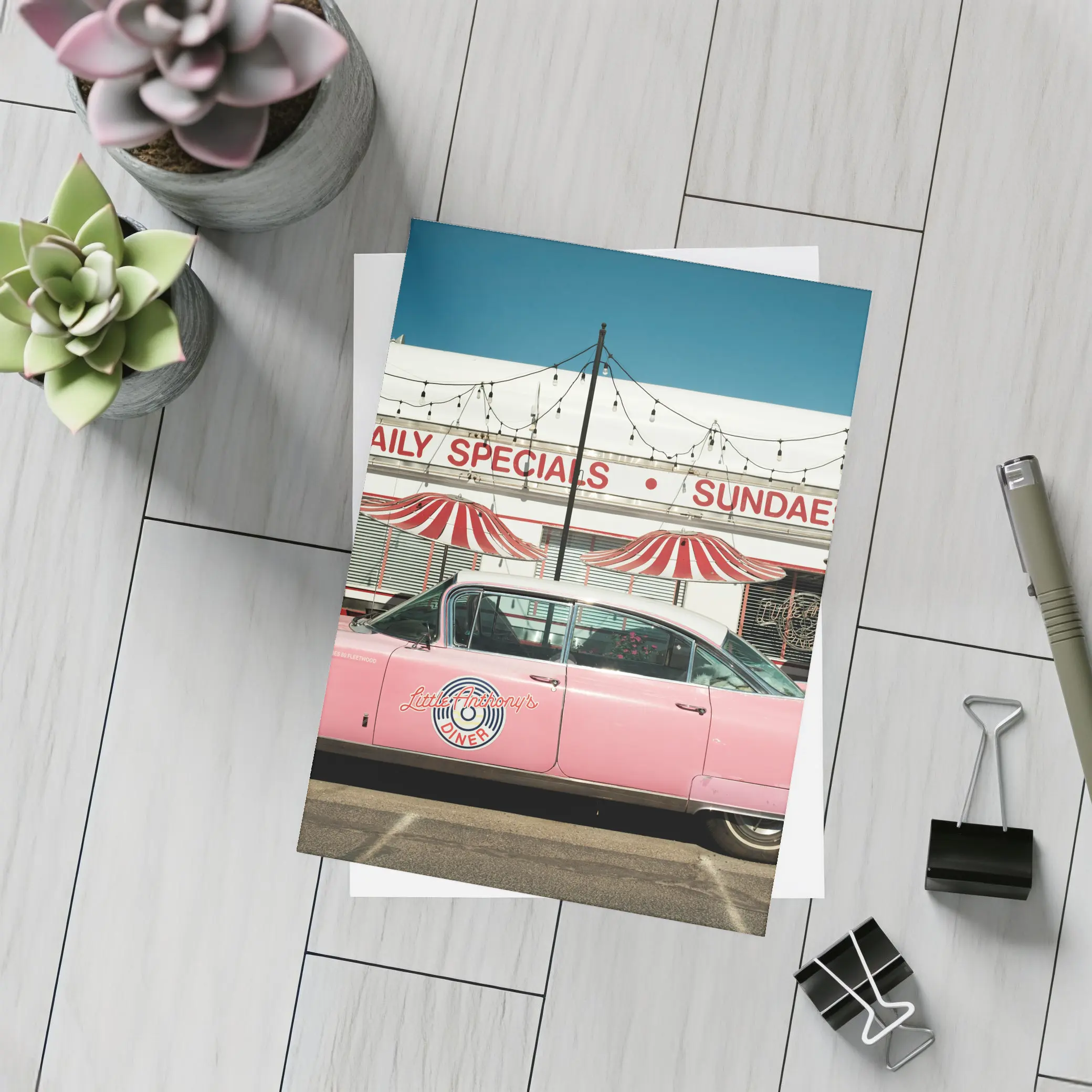 Pink Cadillac Classic American Diner Scene – Postcards