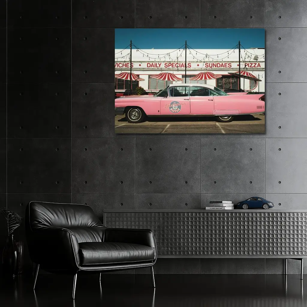 Pink Cadillac Classic American Diner Scene – Wall Art