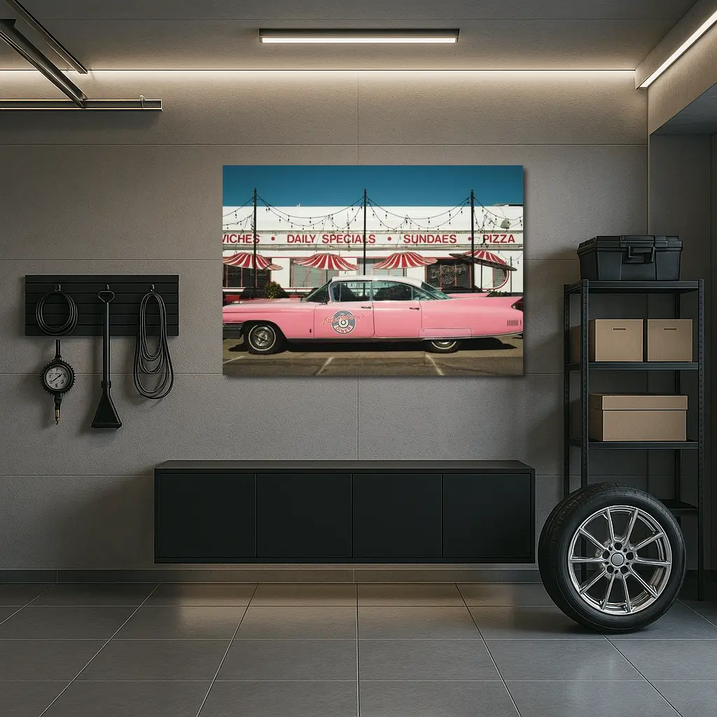 Pink Cadillac Classic American Diner Scene – Wall Art