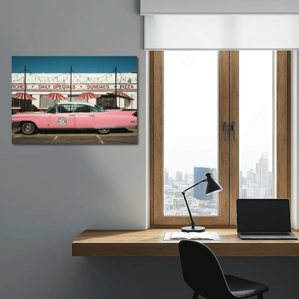 Pink Cadillac Classic American Diner Scene – Wall Art