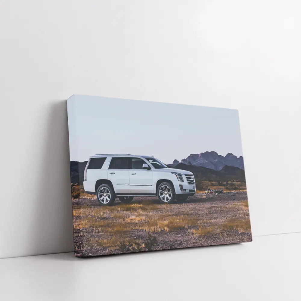 Cadillac Escalade White SUV Desert Mountains – Wall Art