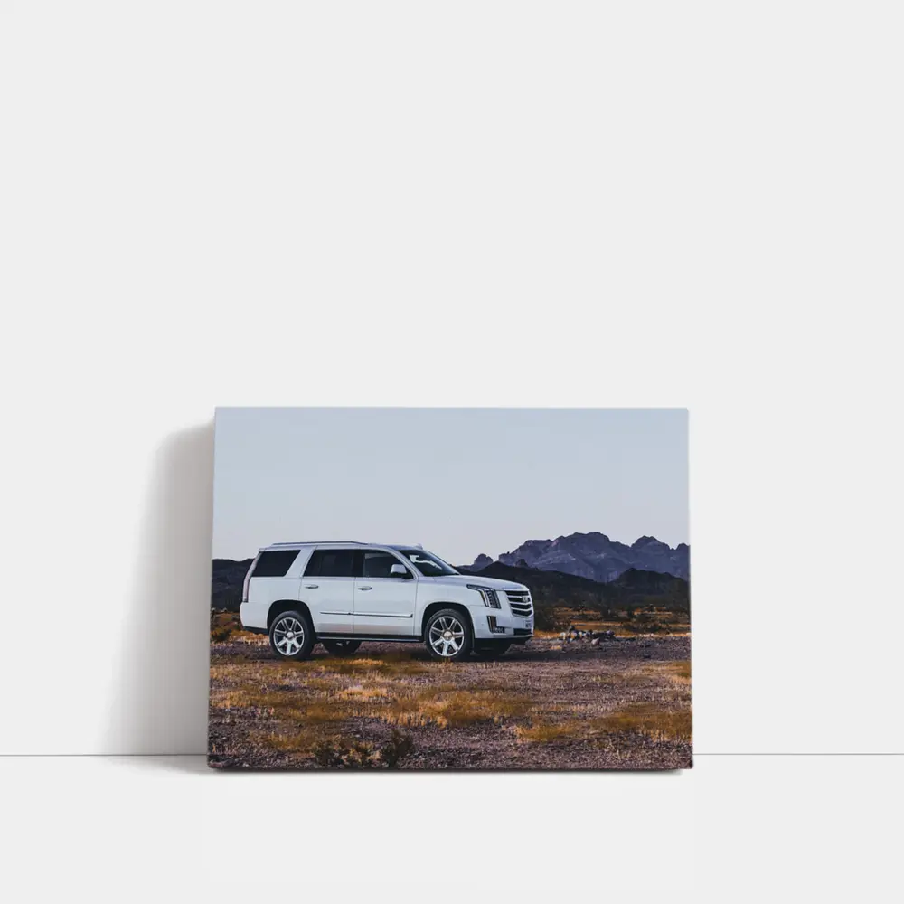 Cadillac Escalade White SUV Desert Mountains – Wall Art