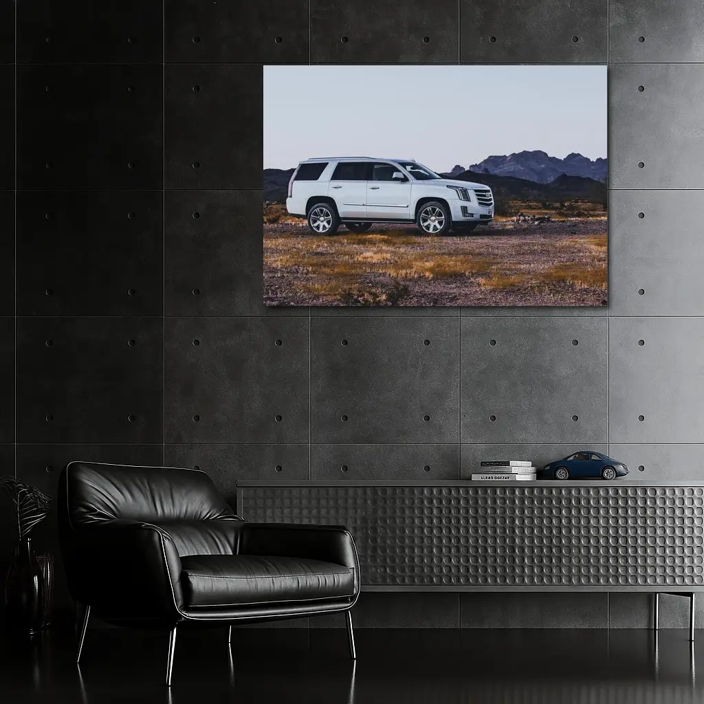 Cadillac Escalade White SUV Desert Mountains – Wall Art