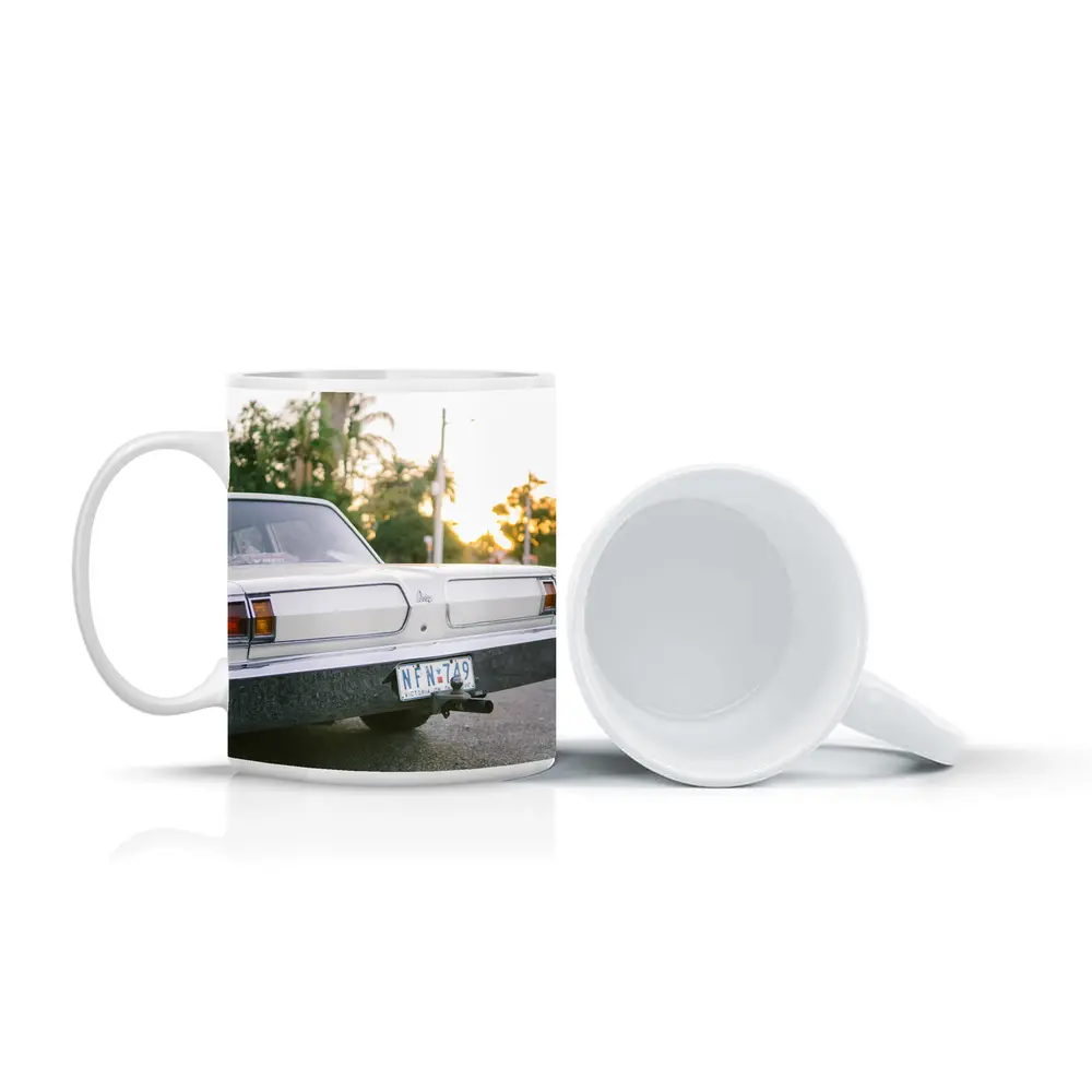 Classic Dodge Car Parked at Sunset Street – Mugs
