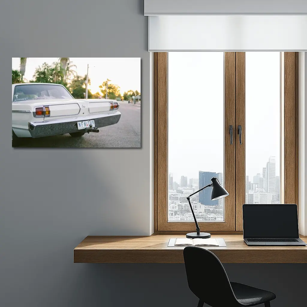 Classic Dodge Car Parked at Sunset Street – Wall Art