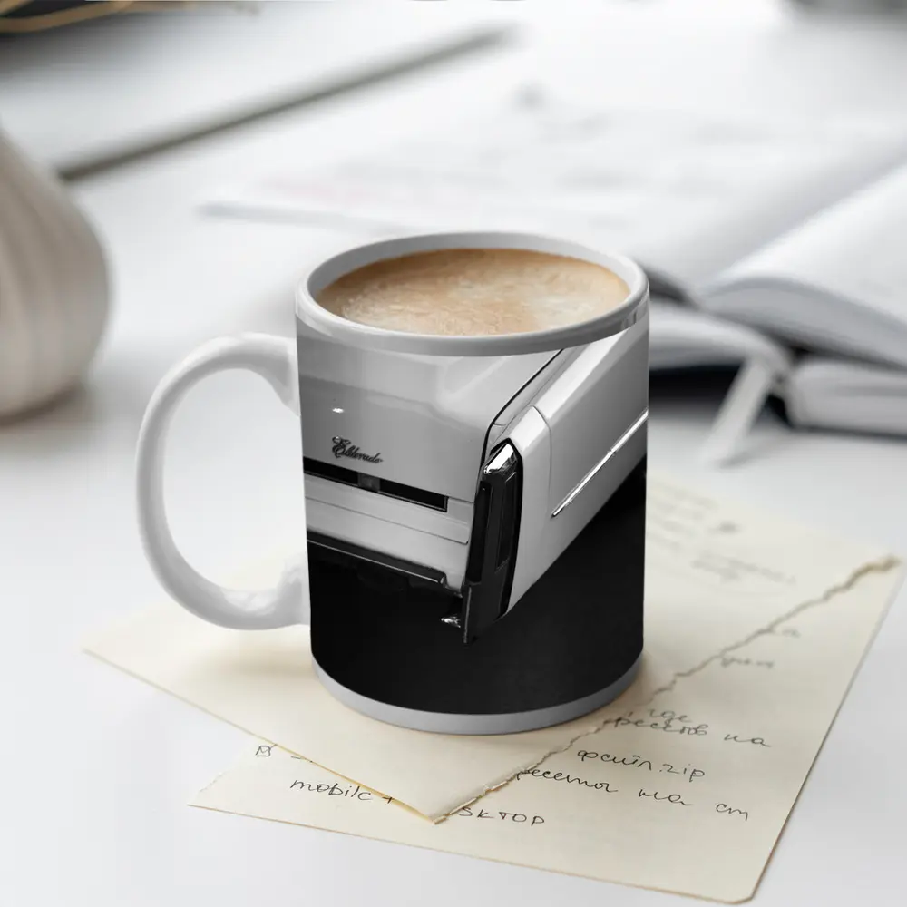 Cadillac Eldorado Classic Black White Close Up – Mugs
