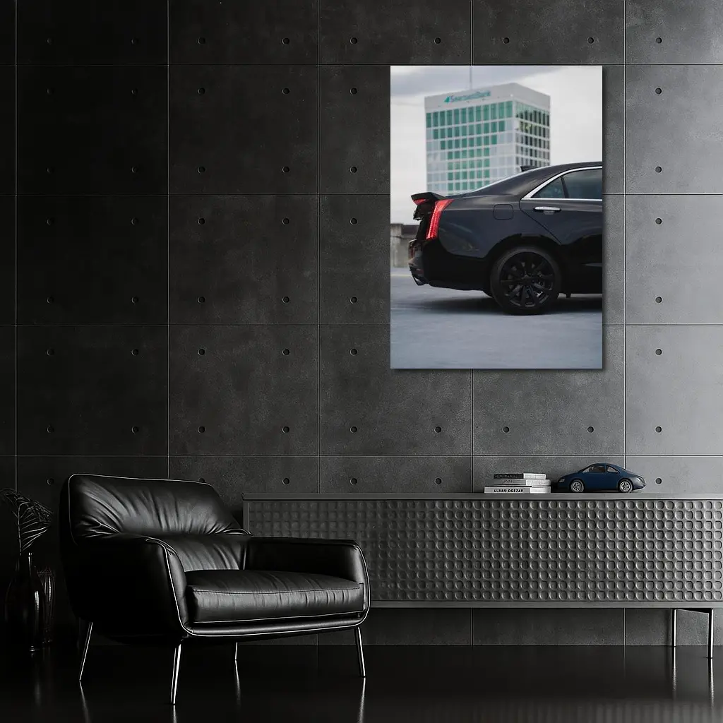 Black Cadillac ATS Rear Urban Rooftop – Wall Art